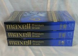 LOT Of 3 SEALED Maxell T-120 Blank VHS Video Cassette Tapes Premium Grade 6 Hour - £10.84 GBP