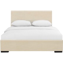 Beige Solid and Manufactured Wood Queen Upholstered Faux Leather Bed Frame - $764.40 CAD