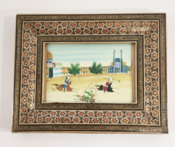 Middle East Souvenir Painting Early 20th Century Khatam Marquetry Wood Frame - £72.29 GBP