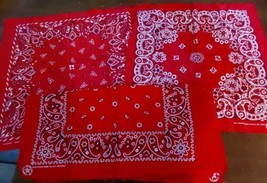 Vintage 4pc Bandana Cotton USA Made Red Paisley RN 13962 - $23.18