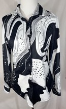 Retro Space Ocean Shirt Black White Graphic Womens Medium Long Sleeve - £14.53 GBP