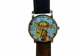 Walt Disney Watch vtg Wristwatch Timex Winnie Pooh Tigger Japan leather face mcm - $29.65