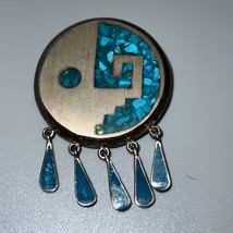Vtg Juvento Lopez Reyes Jlr Mexico Sterling Silver  Turquoise Pendant / Brooch - £115.48 GBP