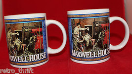 Maxwell Coffee House  Advertising 2 Mug Cups Set Houston Harvest Logo 19... - £34.11 GBP