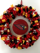 LED Arizona Cardinals Inspired Custom Loopy Ribbon Wreath WITH LIGHTS - £56.09 GBP