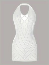 Hot Jacquard Fishnet Dress, Hollow Out Halter Backless Bodycon Babydoll,... - $13.84