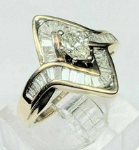 1.75Ct Marquise &amp; Baguette Künstlicher Diamant 14K Gelb Vergoldet Hochzeit Ring - £103.95 GBP