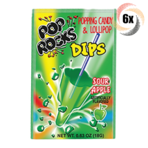 6x Packs Pop Rocks Dips Green Apple Popping Candy With Lollipop | .63oz - £8.58 GBP