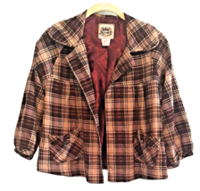 Medium Short Vintage Pinwale Corduroy Plaid Coat Jacket 3/4 Sleeves Lost... - $33.65