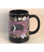 Otagiri The Edith Collection Pig Floral Black Ceramic Mug Gold Trim Japan - $15.96 CAD
