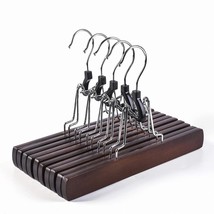 Walnut Wooden Pants Hangers 10 Pack, Wood Clamp Hangers With Non Slip Padded Vel - £29.77 GBP