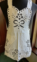 Vintage apron full bib with cut out floral pattern hostess party wear apron - $19.75