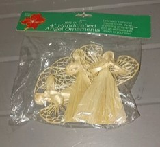 Vintage Corn Husk Angels Woven Wings Christmas Ornaments Package of 3 - £10.38 GBP