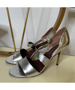 10 US / 40 EU Bruno Magli Italian Silver Leather Sandal Silver Strappy High Heel - $359.47