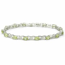6x4mm Oval Simulated Green Peridot 14k White Gold Over &quot;XO&quot; Tennis Bracelet 7&quot; - £114.25 GBP