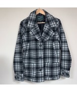 Woolrich Plaid Wool Pea Coat women’s Large Winter Jacket White Black Tar... - £67.75 GBP