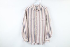 Vintage 90s Streetwear Mens Medium Rainbow Striped Double Pocket Button Shirt - £27.65 GBP