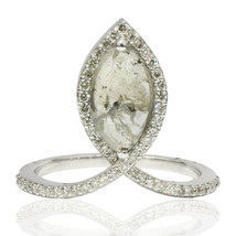 Rose Cut Marquise Diamond Halo Engagement Ring Real Fancy Gray 14K Gold 1.13 TCW - £937.28 GBP