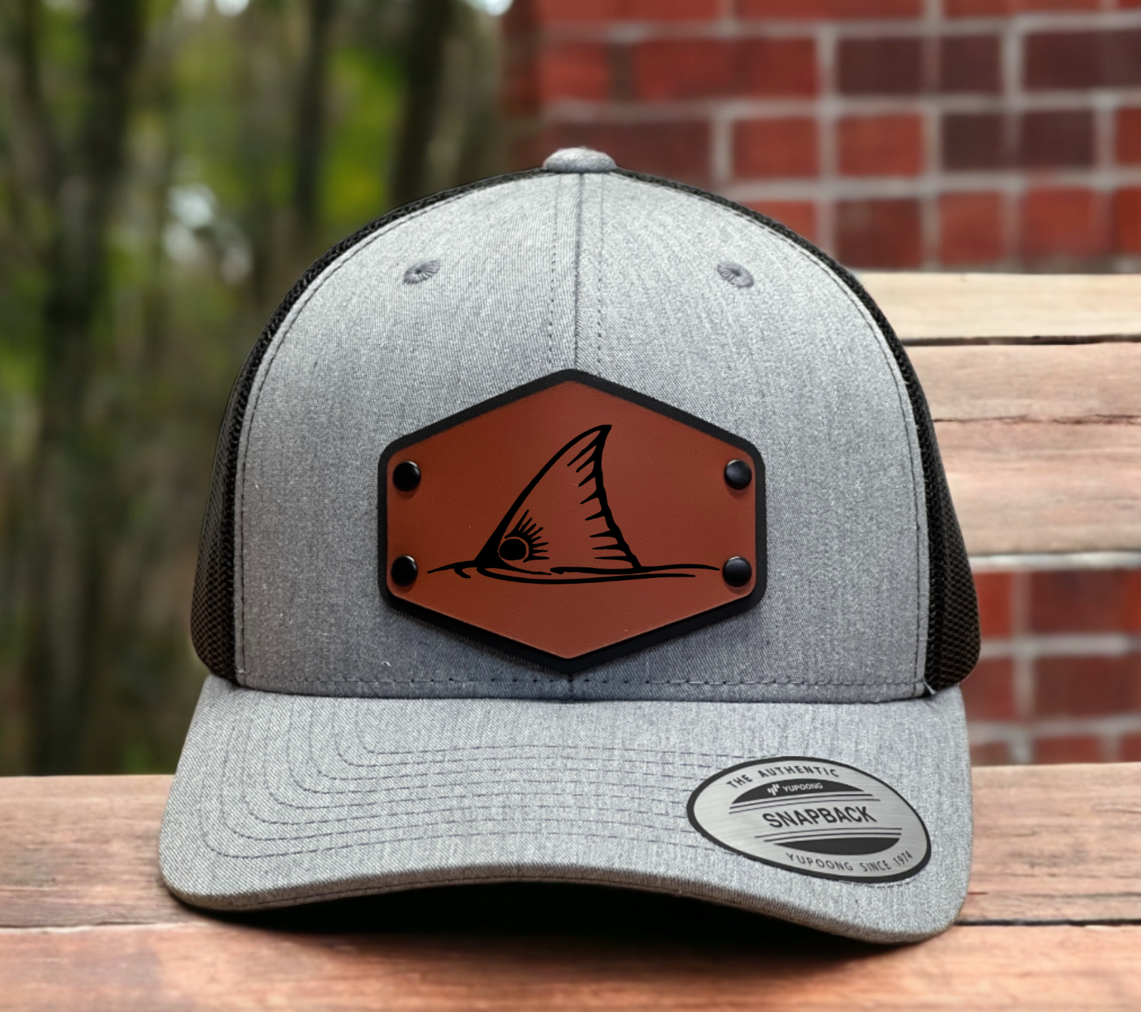 Red Snapper Fin Fishing Collection Trucker Hat Cap with Wood Leather Patch - $27.99