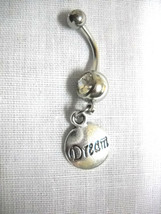 New Dream Text Round Charm On Dbl Clear Cz Belly Bar Navel Ring Body Jewelry - £3.97 GBP