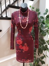 Planet Gold Maroon Dotted Mesh Floral Lined Mock Neck Knee Length Dress Size S - £23.28 GBP