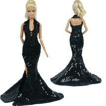 Doll Dress For Barbie Doll Shiny Sequins Princess Wedding Gown Fish tail Clothes - £18.41 GBP
