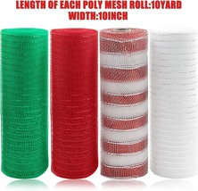 4 Roll Christmas Poly Mesh Ribbon Christmas Red White Green Wired Edge Ribbon 10 - £42.05 GBP