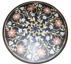 Black Marble Dining Coffee Table Top Inlaid Mosaic Rare Home Hallway Decor H912 - £859.45 GBP+