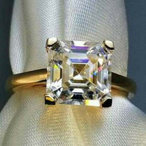 2.9Ct Asscher Simulated Diamond Solitaire Engagement Ring 14K Gold Plated Silver - £74.09 GBP