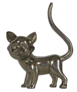Vintage Cat Ring Holder Jewelry Display Silver Color Rhinestone Eyes Fig... - £11.80 GBP