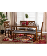 Lucy Modern Gray Fabric and Walnut Brown 6-Piece Dining Set - $16,924.85 MXN