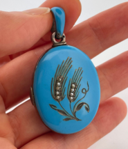 RARE Blue Enamel VICTORIAN Silver Locket Antique Silver Pearl Mourning L... - $2,175.79