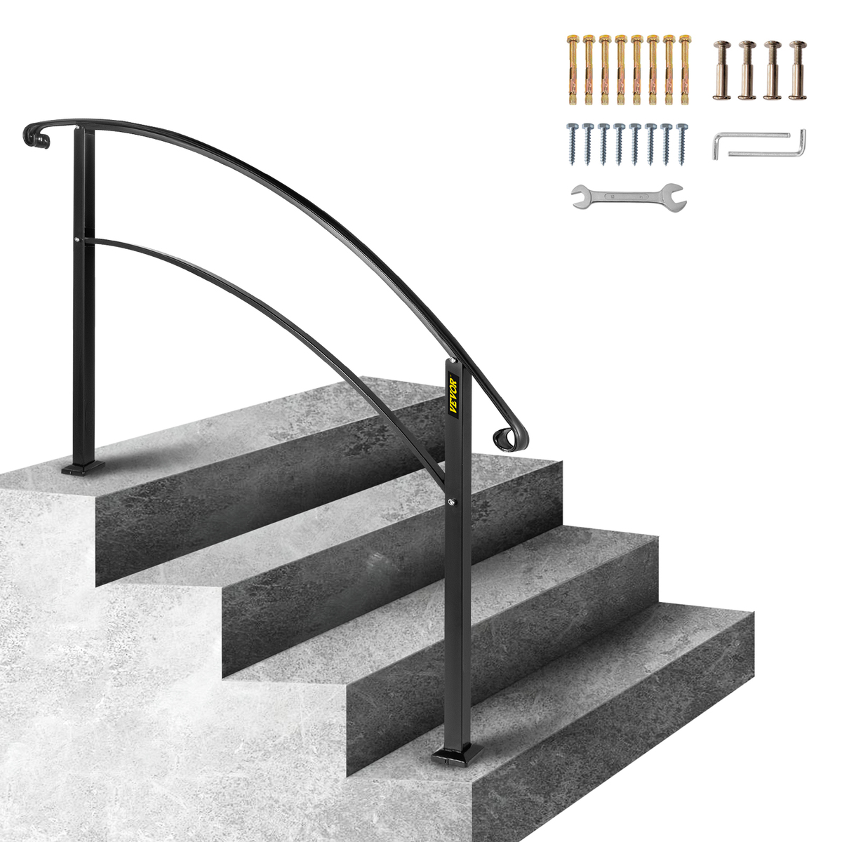 VEVOR Handrails for Outdoor Steps Fits 1 or 4 Steps, Black Wrought Iron ... - $82.99