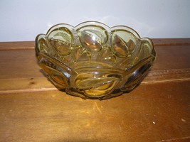 Vintage Yellow Gold Pressed Glass Dish w Scalloped Edges &amp; Repousse Aspe... - £22.05 GBP