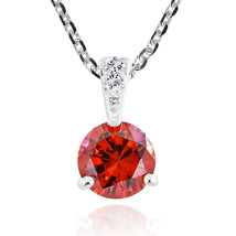 Simple Elegance Round Cut Red Cubic Zirconia on Sterling Silver Pendant Necklace - £10.00 GBP