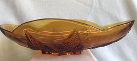 Vintage Indiana Amber Glass Oval Candy/Relish Dish. Autumn Leaves Theme - £10.14 GBP