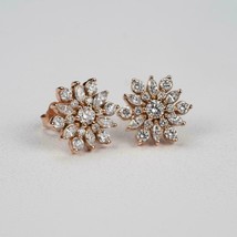 2Ct Simulated Diamond Cluster Stud Earrings 14K Rose Gold Plated Silver - £62.63 GBP