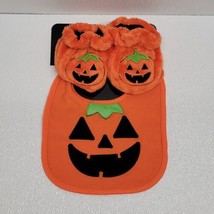 Pumpkin Baby Bib &amp; Booties Set Halloween Pumpkin Jack O&#39; Lantern Bib Set - NEW - £8.23 GBP