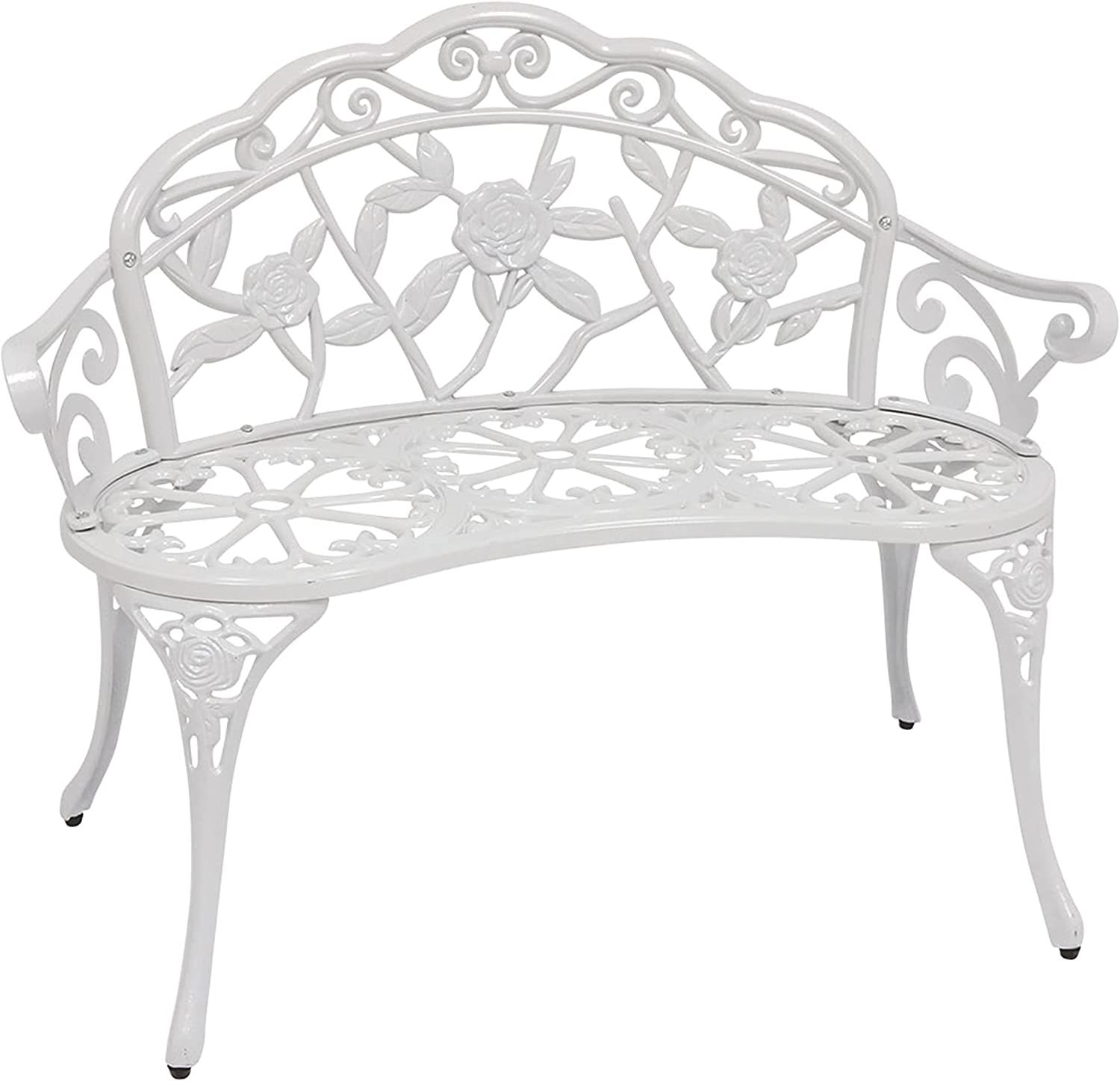 Primary image for Sunnydaze 2-Person Classic Rose Cast Aluminum White Outdoor Garden Bench