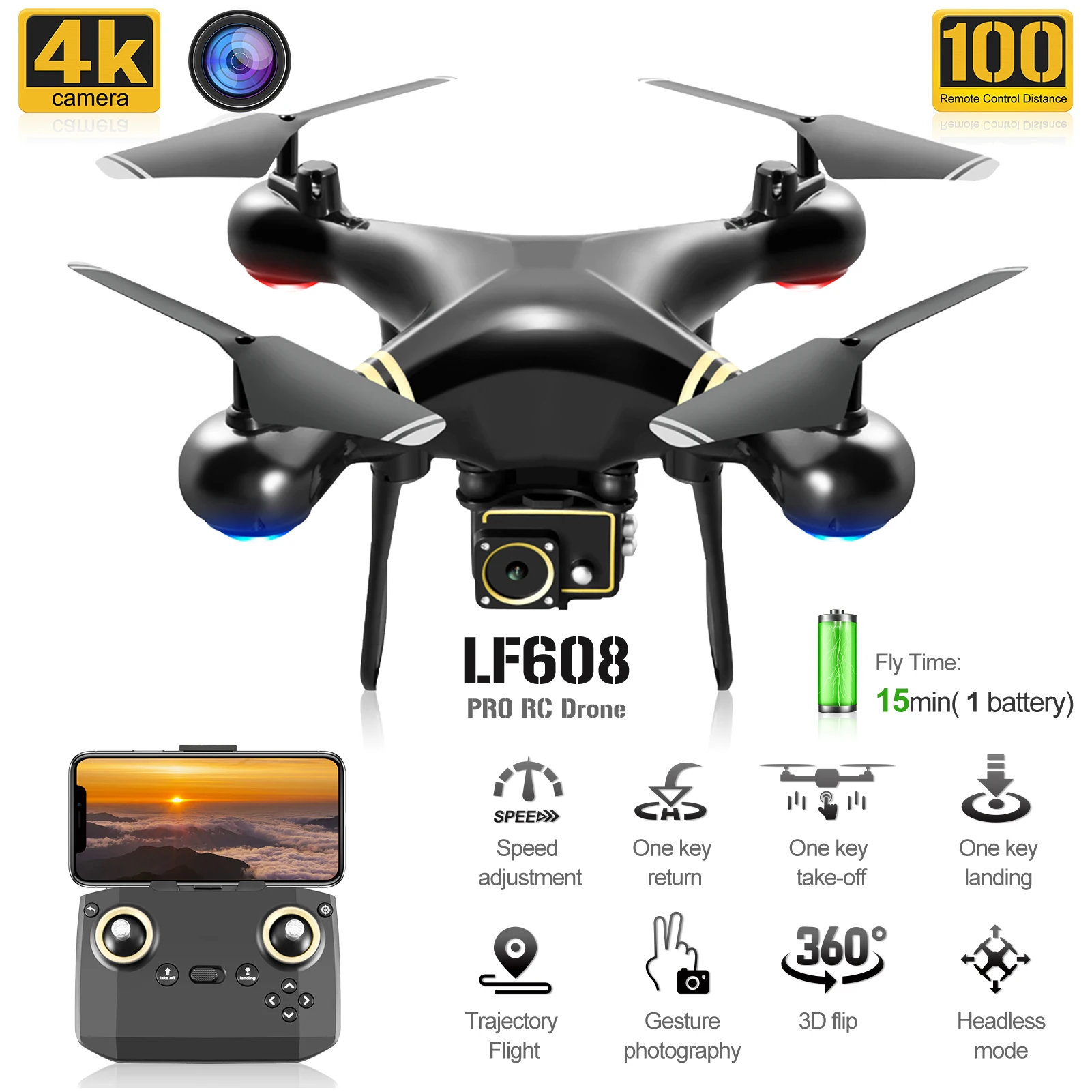 RC Drone with 4K HD Dual Camera Wifi FPV RC Quadcopter with Function Trajectory - £46.84 GBP+