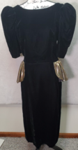 Vintage Pantagis Long Maxi Dress Women Size 6 Black Velvet Metallic Bow Back Zip - £25.36 GBP