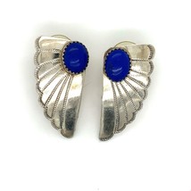 Vintage Sign Sterling Southwest Lapis Lazuli Stone Cabochon Half Concho Earrings - £42.90 GBP