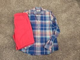 Penguin Outfit Set Of 2 Coral Chino Shorts  Mens Sz 36 Button-Up Shirt S... - $39.60