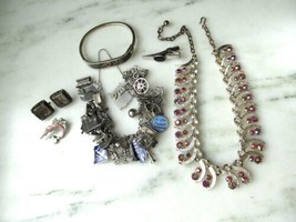 Vintage Jewelry Lot Red Aurora Borealis Sterling Silver Mexico 925 C3589 - £276.85 GBP