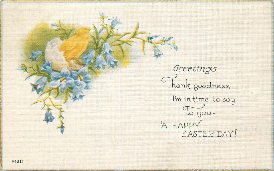 Antique DB Easter Postcard J493 Chick Baby Chicken Egg Blue Flowers Canc... - $5.94