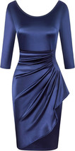 NEW Womens Dress sz S 3/4 navy blue 3/4 sleeve ruched pencil cocktail sp... - £10.94 GBP