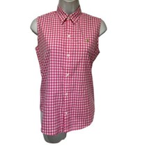 ralph lauren golf pink gingham plaid Western sleeveless button blouse To... - $24.74