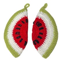 Hand Crochet Watermelon Slice Seed Pot Holders Hot Pads Trivets Set of 2 Vintage - £10.63 GBP