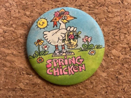 Vintage Spring Chicken Hallmark 1981 Pinback Pin 2.25&quot; - £5.49 GBP