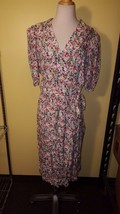 Vintage Floral Print Long Wrap Dress Jane Schaffhausen Pink Purple White Size 12 - £21.83 GBP